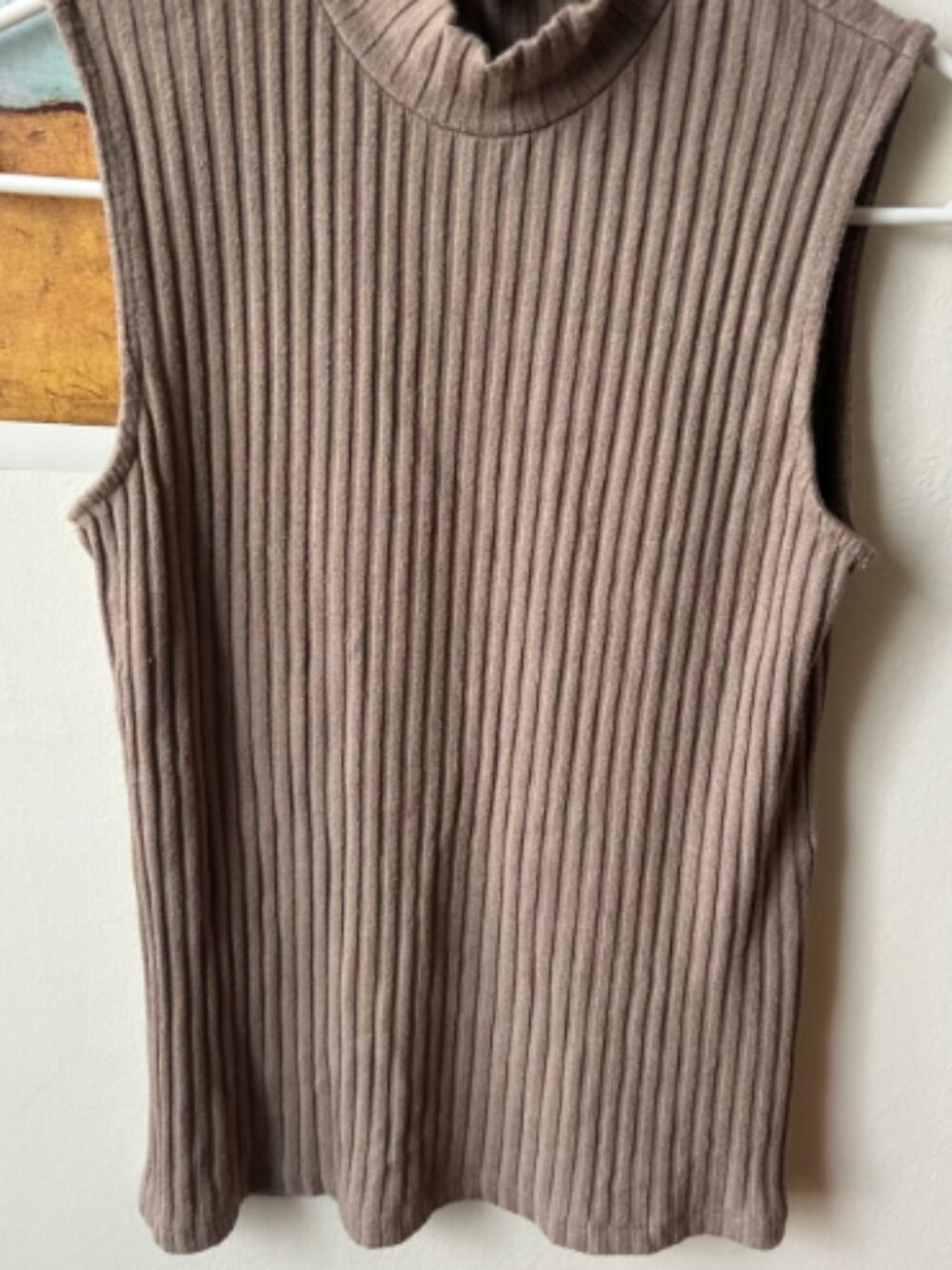 Liverpool Los Angeles Ribbed Sleeveless Turtleneck Top — Taupe